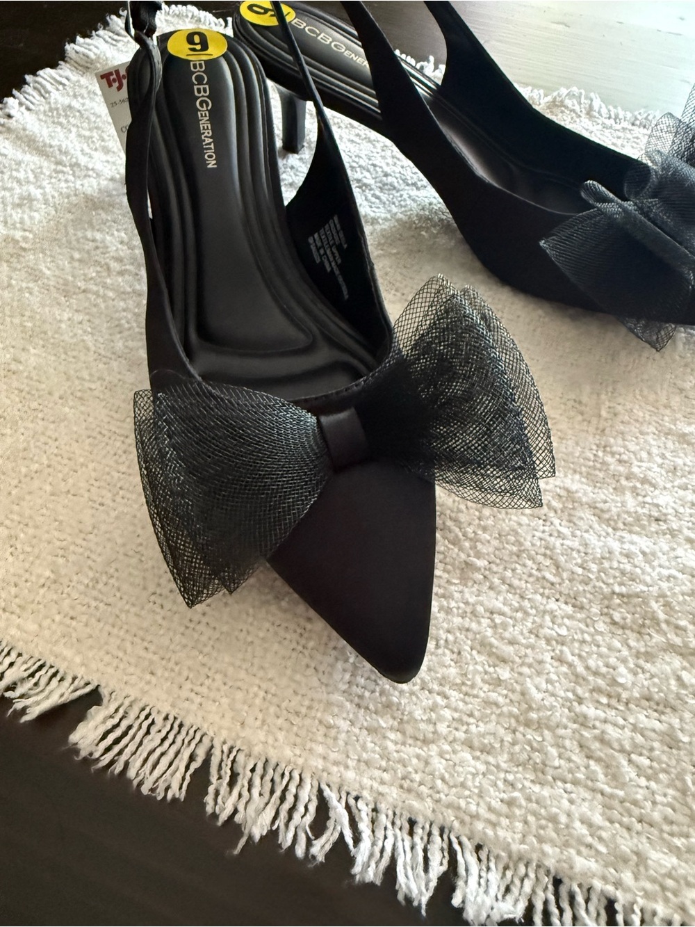 BCBGeneration Black Pointed Slingback Pumps with Tulle Bow